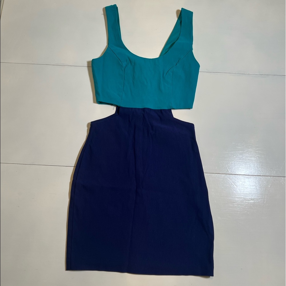 A’gaci Small Teal Blue Cut Out Shift Block Bodycon Mini Dress